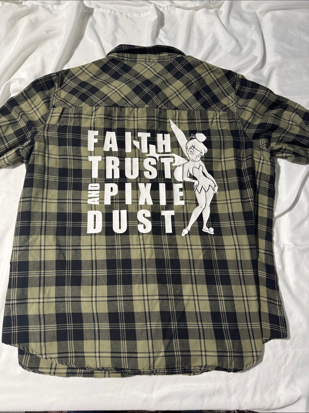 Disney Tinker Bell Plaid Flannel Shirt Faith Trust & Pixie Dust Women’s US XL